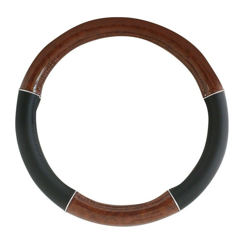 54007 universal 18 inch steering wheel cover truck leather chrome trim wood 54007