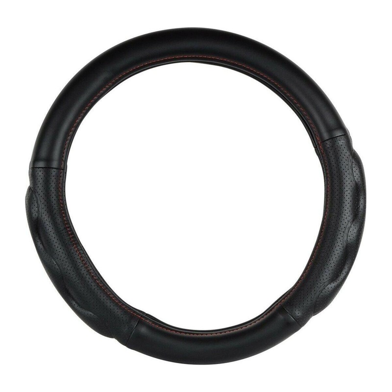 54054 18 steering wheel cover deluxe matte black red stitching54054