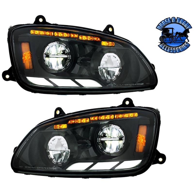 BLACK LED HEADLIGHT WITH SEQUENTIAL TURN SIGNAL & POSITION LIGHT BARS FOR 2008-17 KENWORTH T660