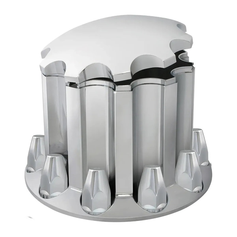 Chrome hub cover axle kit 33mm locking nuts w/tool w/cooling vents  #40190