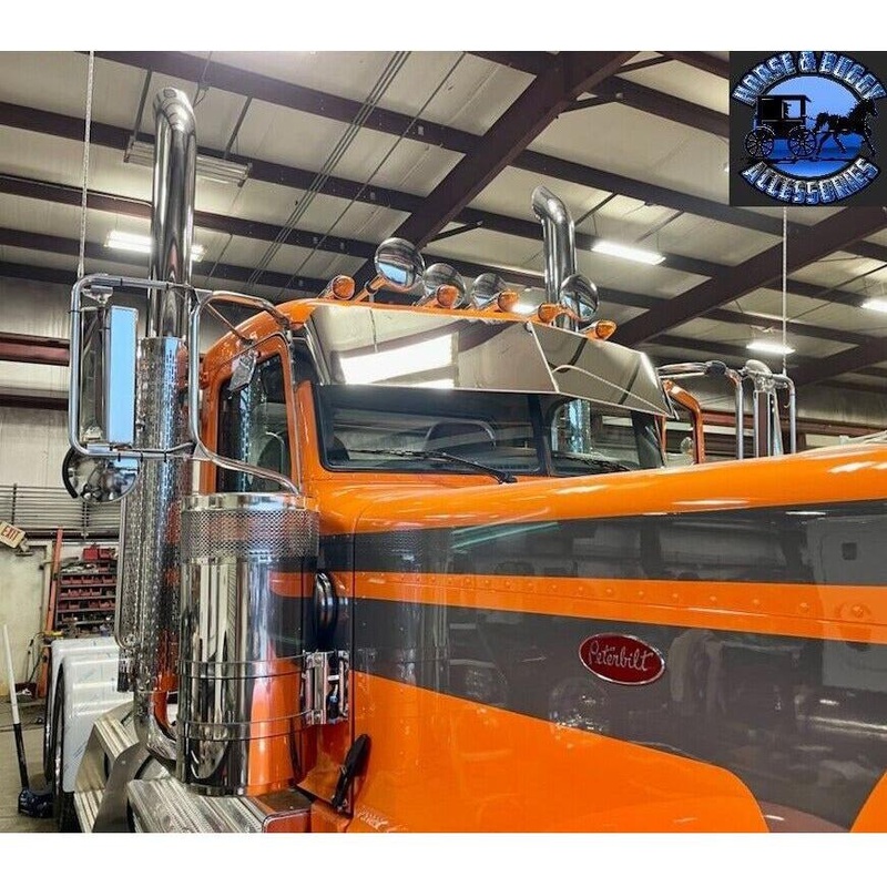 Rollin low Peterbilt 14 straight flat bottom visor 14 gauge 304 s.s. 379 389 #1005