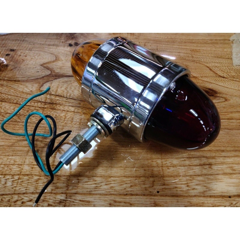 WATERMELON RED/AMBER GLASS LENS DOUBLE FACE CHROME DIE CAST PEDESTAL LIGHT #78135