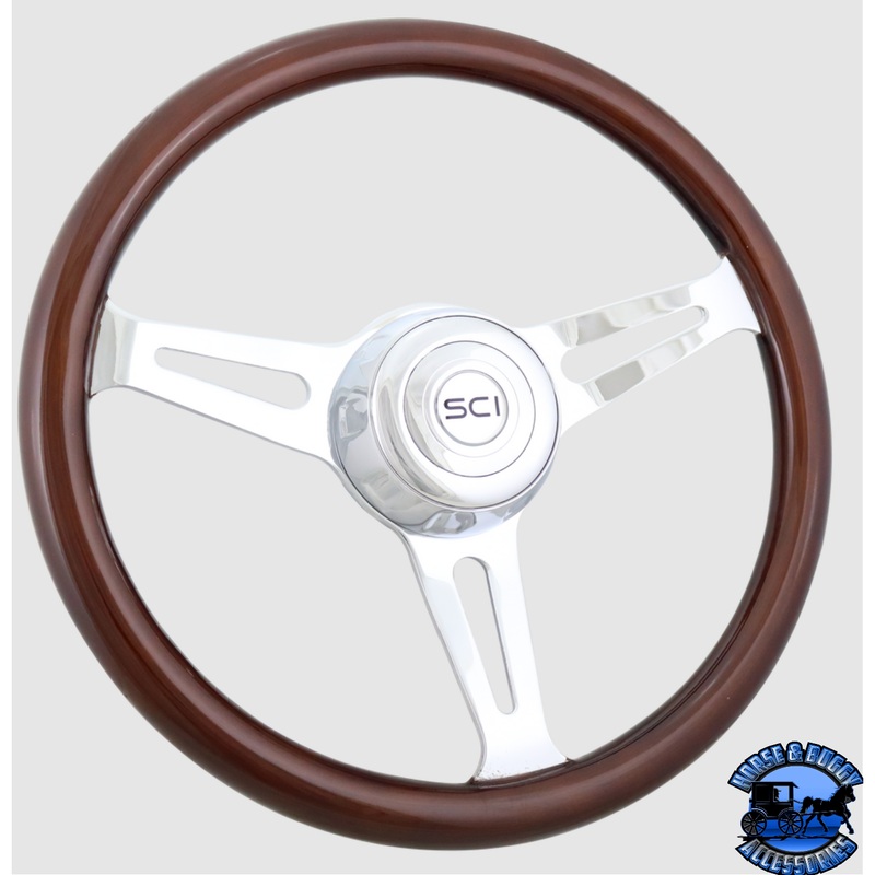 225-3003-77502 Steering Creations 16 Dart Wood Rim, Chrome 3-Spoke w/Slot Cut Outs, Chrome Bezel Wheel
