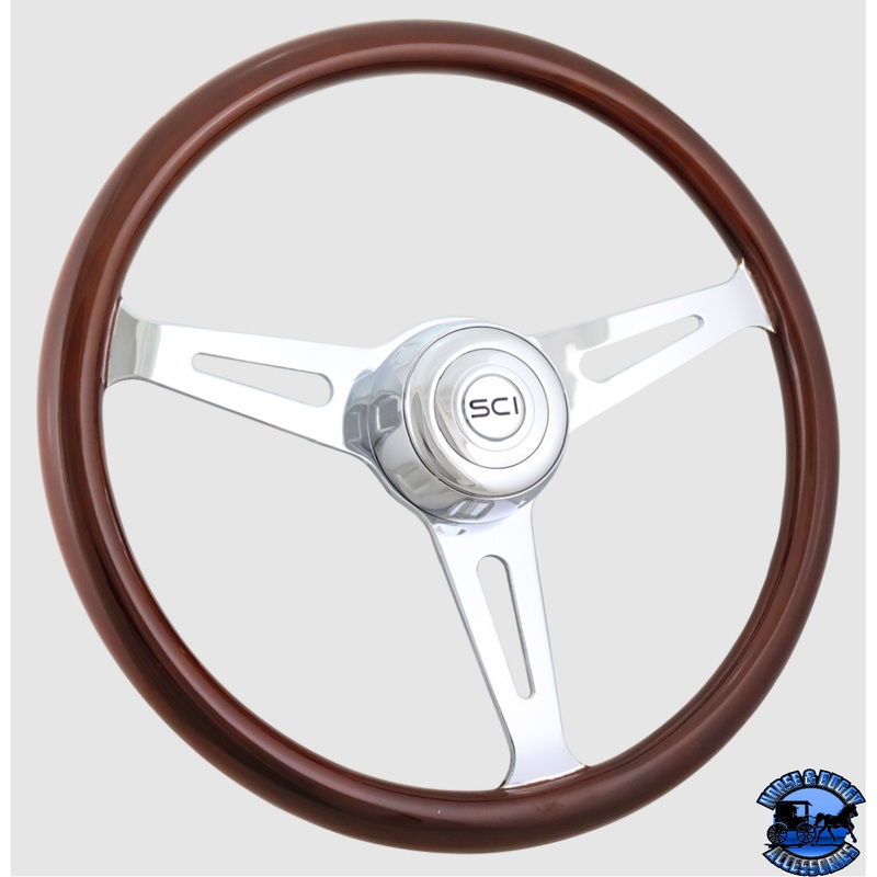 235-3003-77502 Steering Creations 18” Dart Mahogany Rim Steering Wheel Chrome 3-Spoke