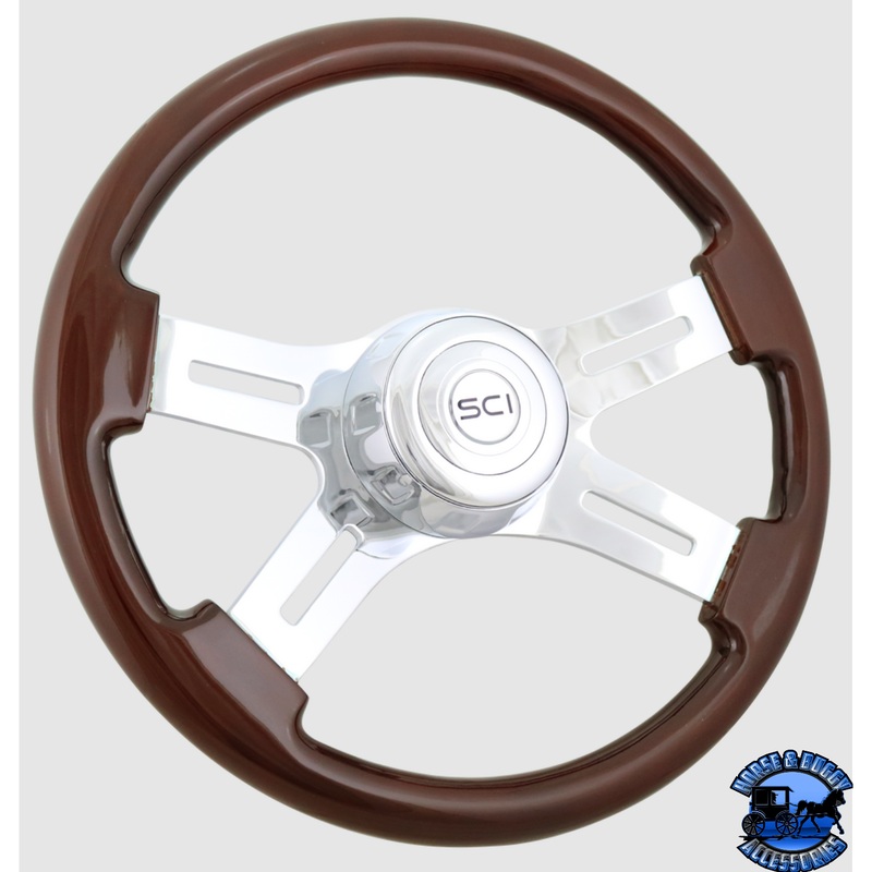 261-3003-77502 Steering Creations 16” Classic Mahogany Chrome 4-Spoke W/Slot Cut-Outs Wheel