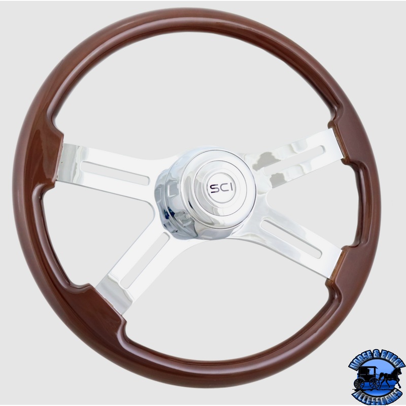 280-3003-77502 Steering Creations 18” Classic Mahogany Wheel 4-Spoke w/ Chrome Cut-Outs