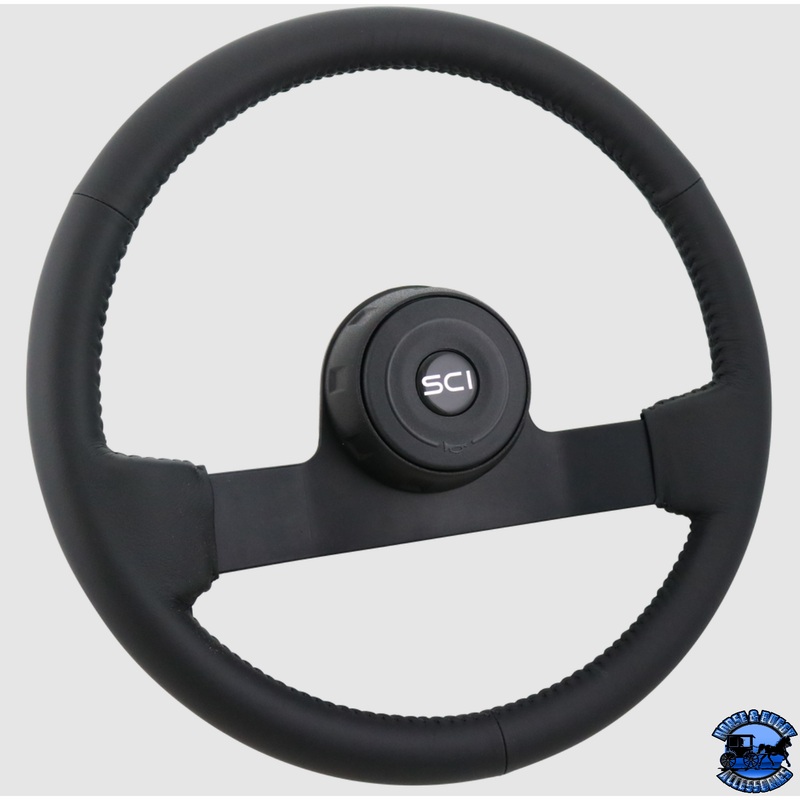 312-3015-77004 Steering Creations 16 Black Leather Eagle Wheel (3-hole) 2-Spoke