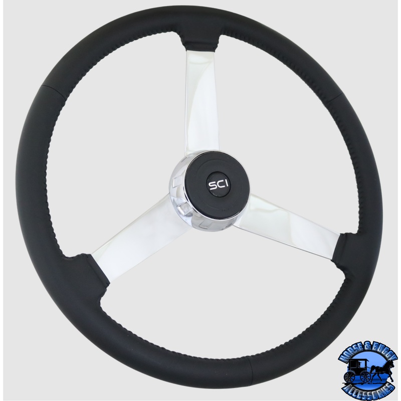 353-3053-77004 Steering Creations The General 20 Black Leather Rim Chrome 3-Spoke Wheel