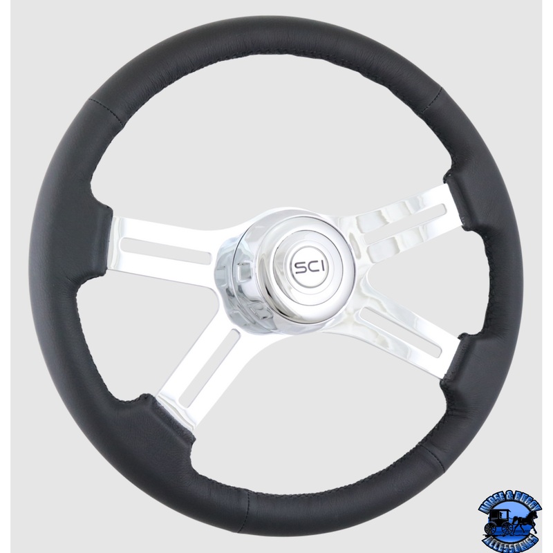 380-3003-77502 Steering Creations Classic Leather 18 Black Leather Rim Chrome 4-Spoke Wheel (3-Hole)
