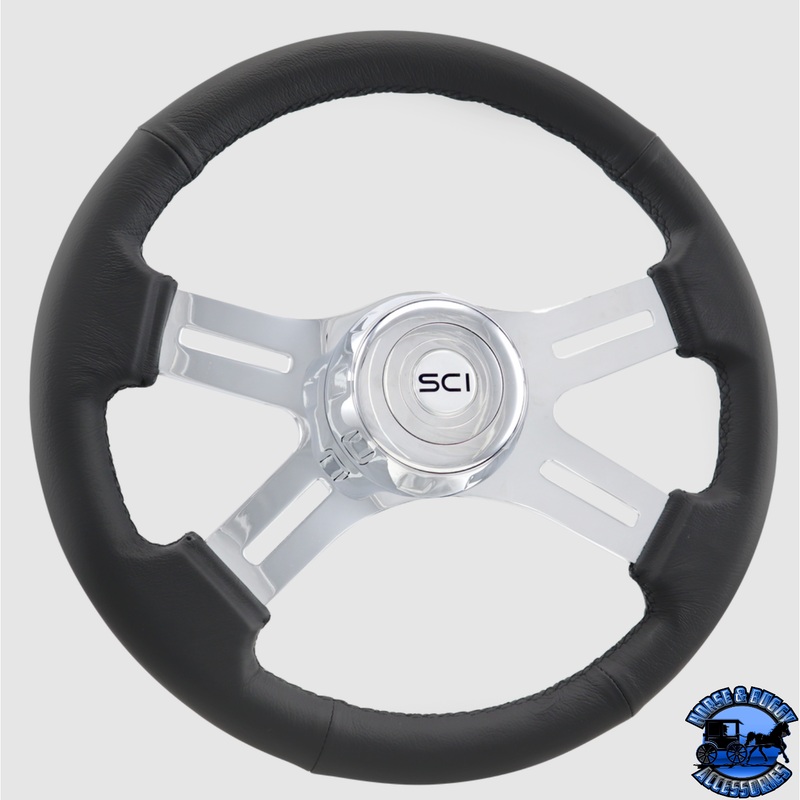 391-3003-77502 Steering Creations Classic Black Leather And Chrome 16 Wheel 4-Spoke (3-Hole)