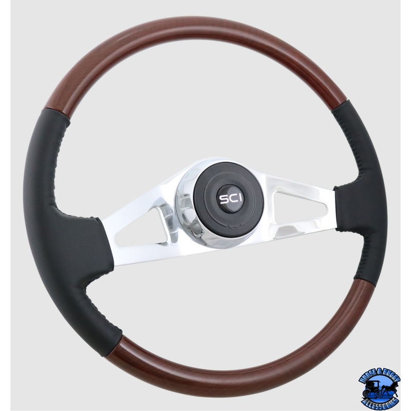 402-3003-77502 Steering Creations Royal 18 Black Leather & Burl Look Rim 2-Spoke Wheel (3-Hole)
