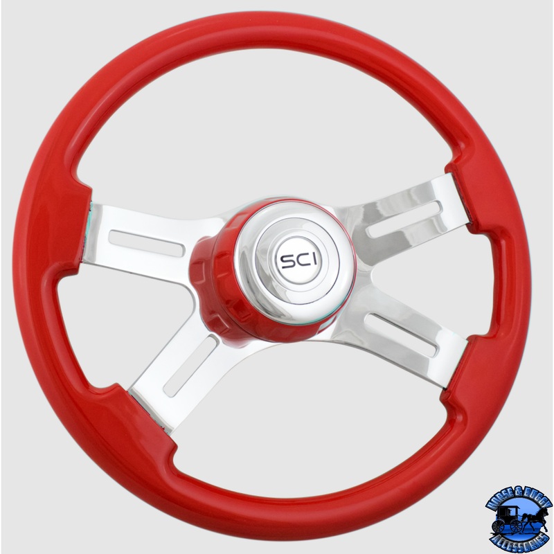 532-3062-77502 Steering Creations 16 Classic Viper Red Painted Wood Rim, Chrome 4-Spoke w/Slot Cut Outs Wheel