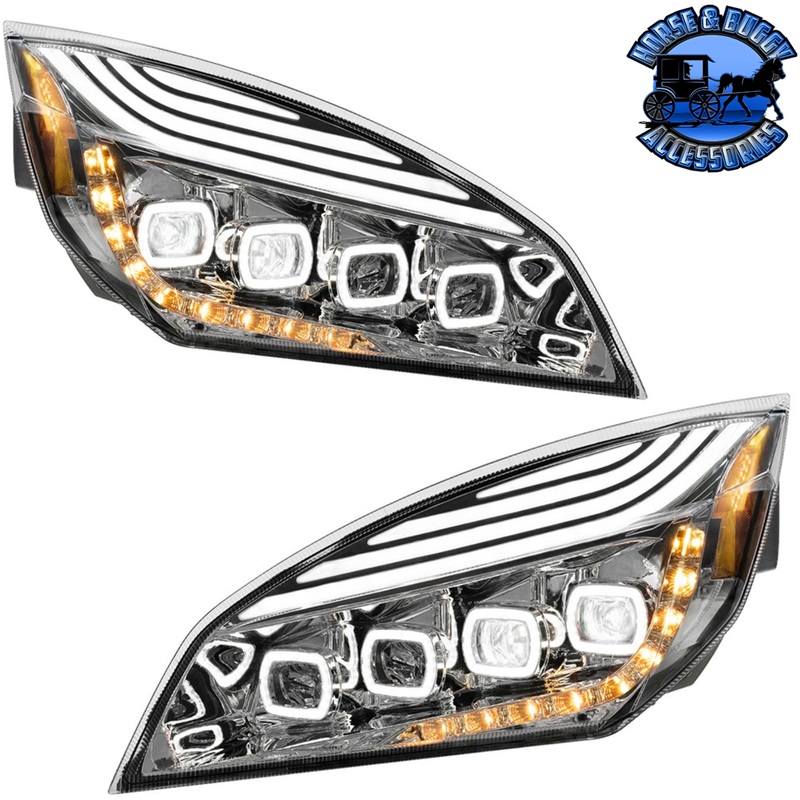 QUAD-LED HEADLIGHT WITH LED DRL & SEQ. SIGNAL FOR 2018-2023 FREIGHTLINER CASCADIA (Choose Color) (Choose Side)