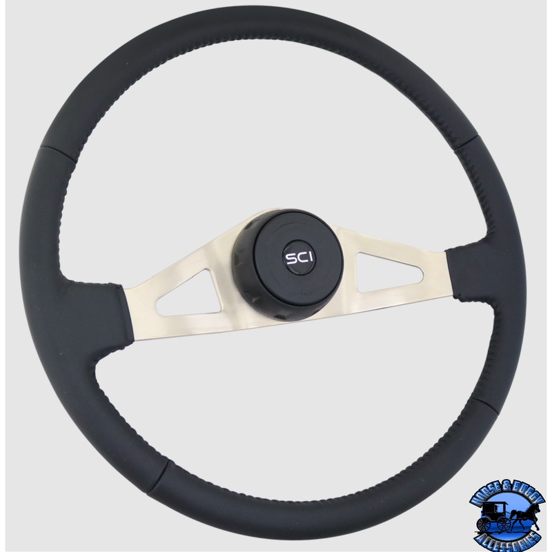Steering Creations Cleveland 20 Black Leather Rim Nickel Plated 2-Spoke w/Triangle Cut Outs Wheel