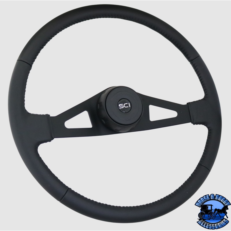 Steering Creations Pinion 20 Black Leather Rim Black 2-Spoke w/Triangle Cut Outs Wheel