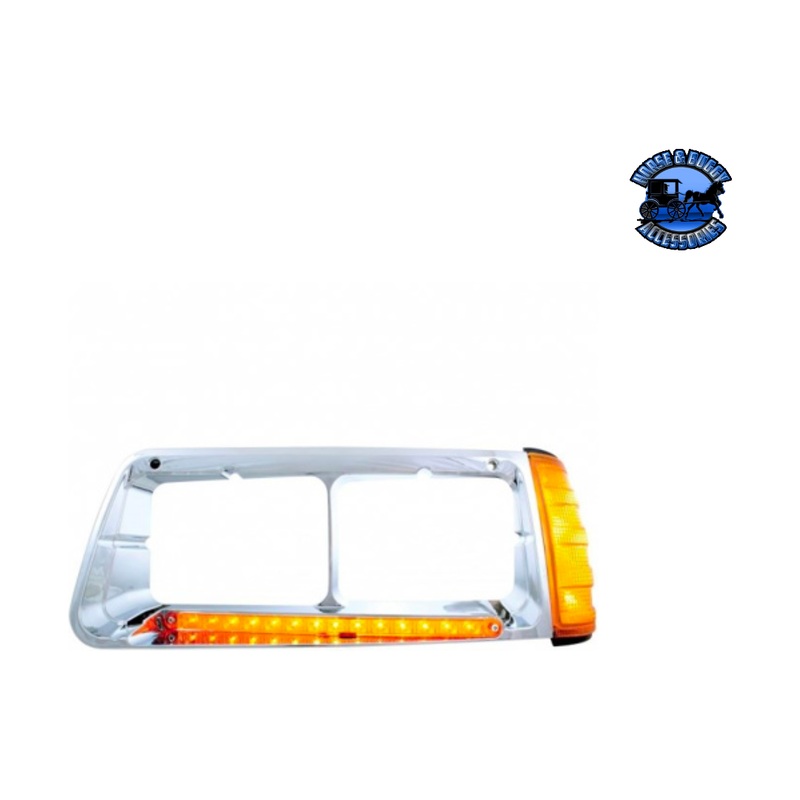 14 LED HEADLIGHT BEZEL WITH TURN SIGNAL FOR 1989-2009 FREIGHTLINER FLD (Choose Color) (Choose Side)