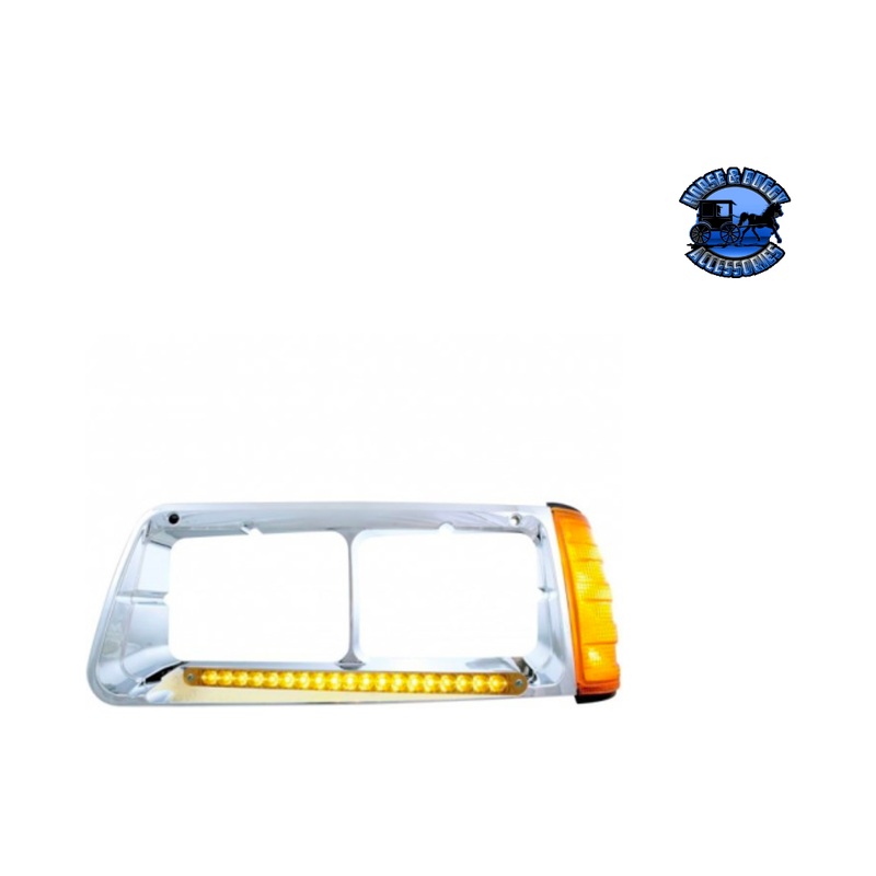 19 LED HEADLIGHT BEZEL WITH TURN SIGNAL FOR 1989-2009 FREIGHTLINER FLD (Choose Color) (Choose Side)