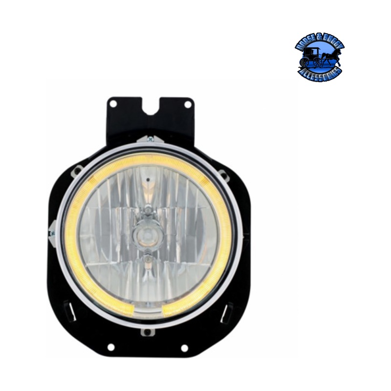 Crystal Headlight With Amber LED Halo Ring For 1996-2005 Freightliner Century #31281