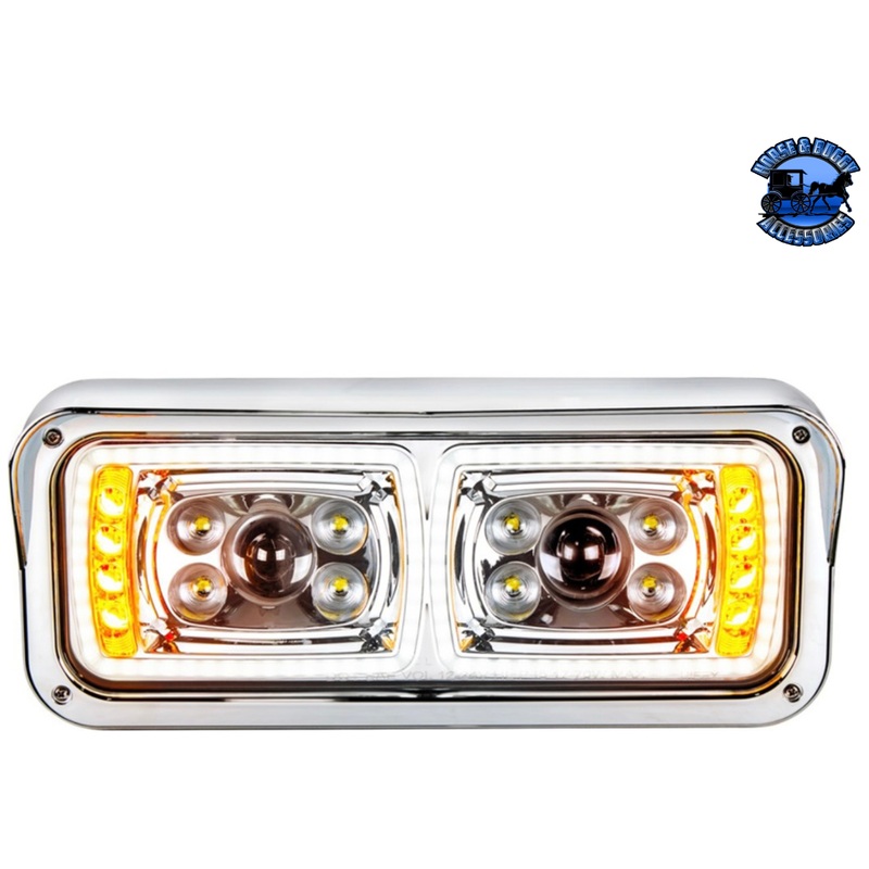 10 HIGH POWER LED PROJECTION HEADLIGHT WITH LED TURN SIGNAL & POSITION LIGHT BAR (Choose Side) (Choose Color)