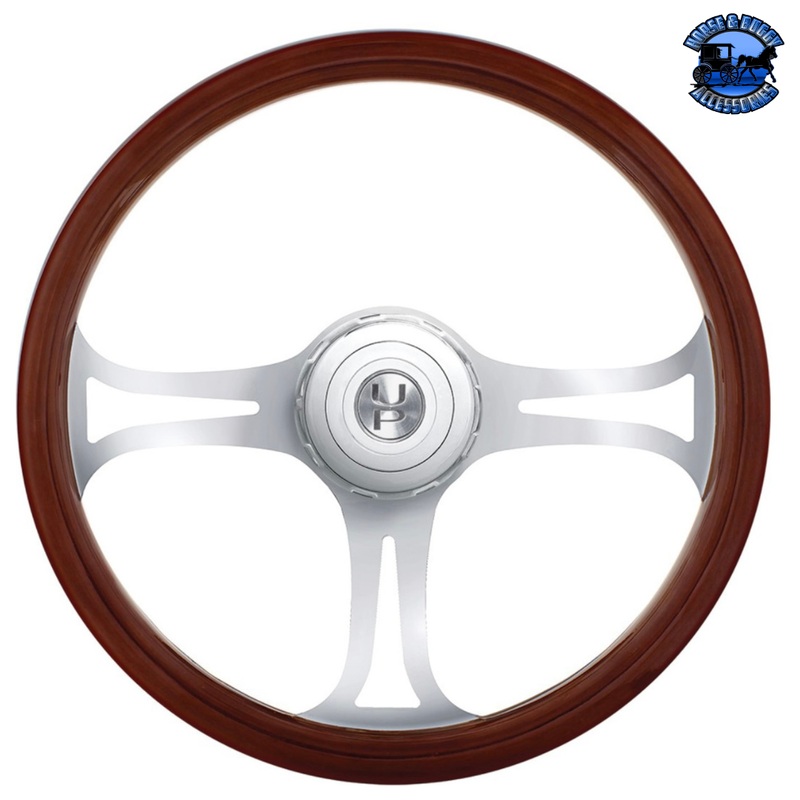 18 BLADE STYLE WOOD STEERING WHEEL WITH HUB & HORN BUTTON KIT FOR PETERBILT (2006+) & KENWORTH (2003+) #88183