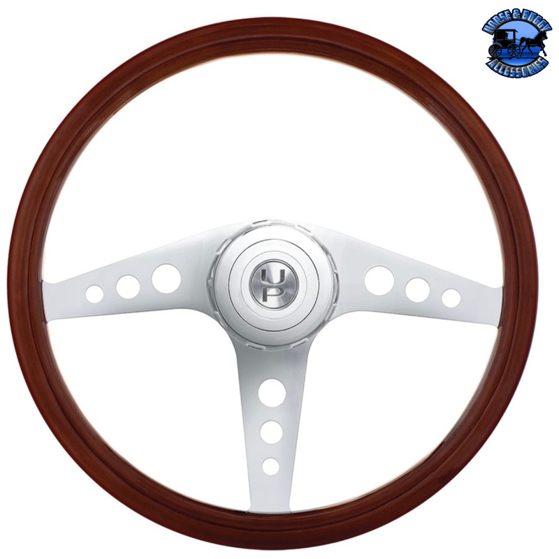 18 GT STYLE WOOD STEERING WHEEL WITH HUB & HORN BUTTON KIT FOR PETERBILT (2003+) & KENWORTH (2003+) #88181