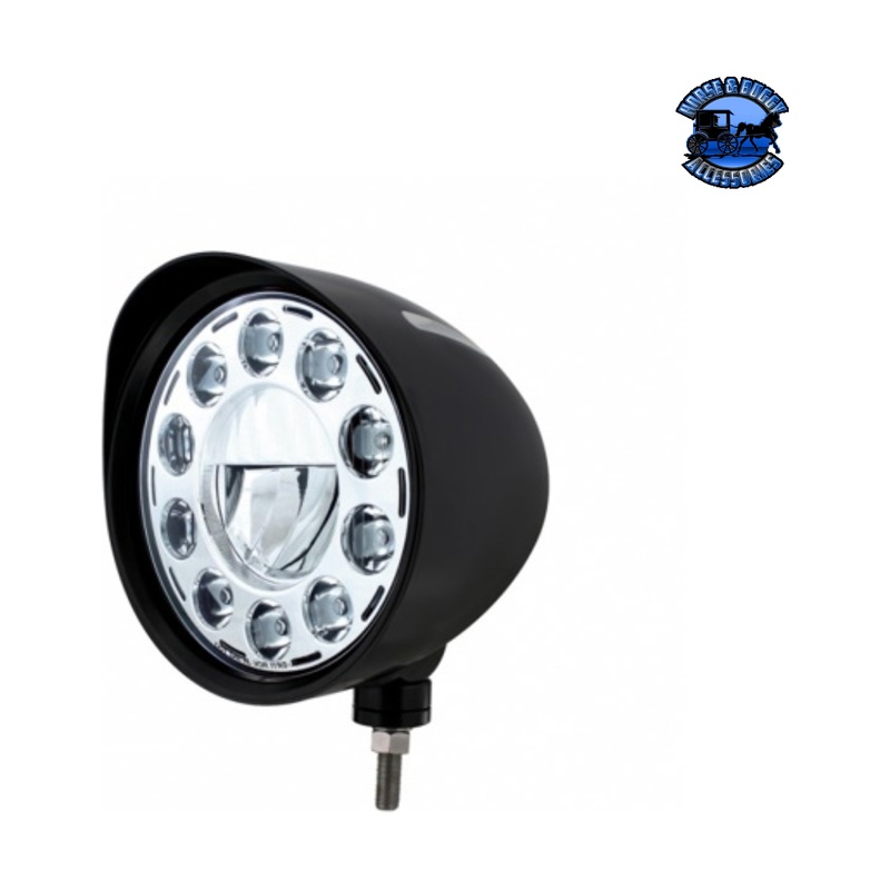 Black Billet Style Groove Headlight With Visor 11 LED Bulb – Chrome #32689