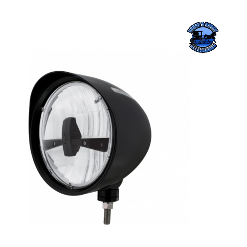 Black Billet Style Groove Headlight With Visor 5 LED Bulb – Blackout #32690