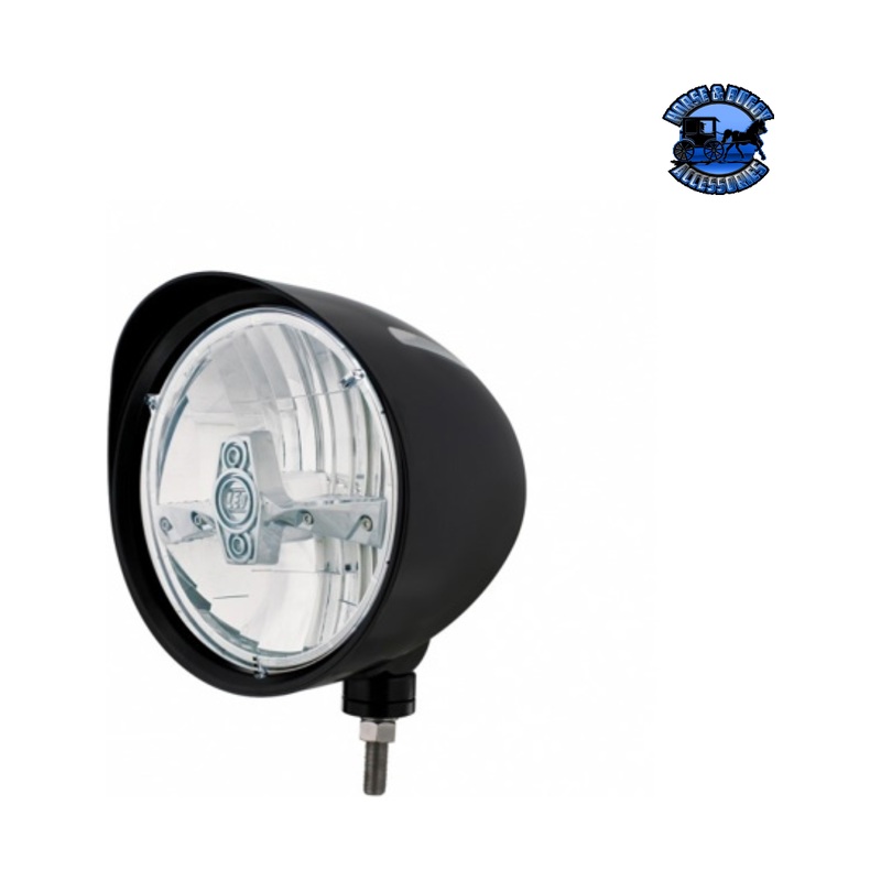 Black Billet Style Groove Headlight With Visor 5 LED Bulb – Chrome #32691