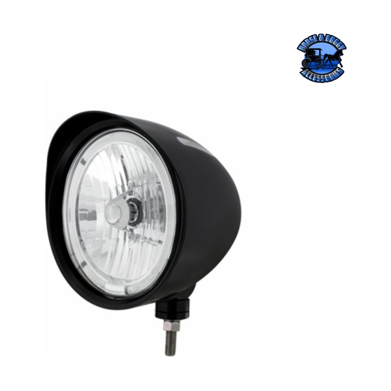 BLACK BILLET STYLE GROOVE HEADLIGHT WITH VISOR 9007 BULB WITH LED HALO RIM (Choose Color)