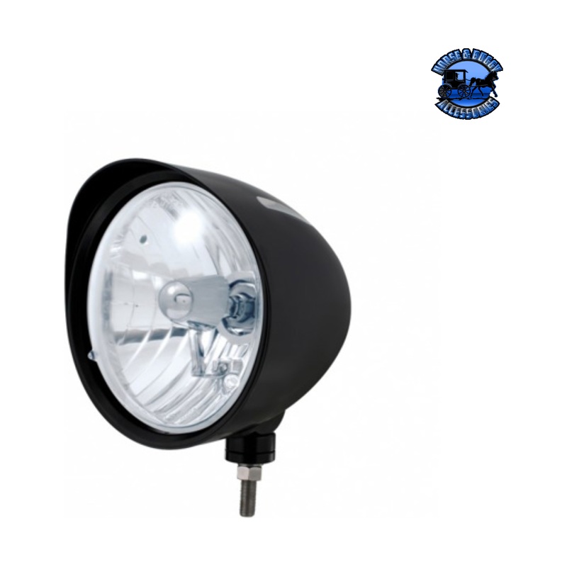 Black Billet Style Groove Headlight With Visor Crystal H4 Bulb #32680