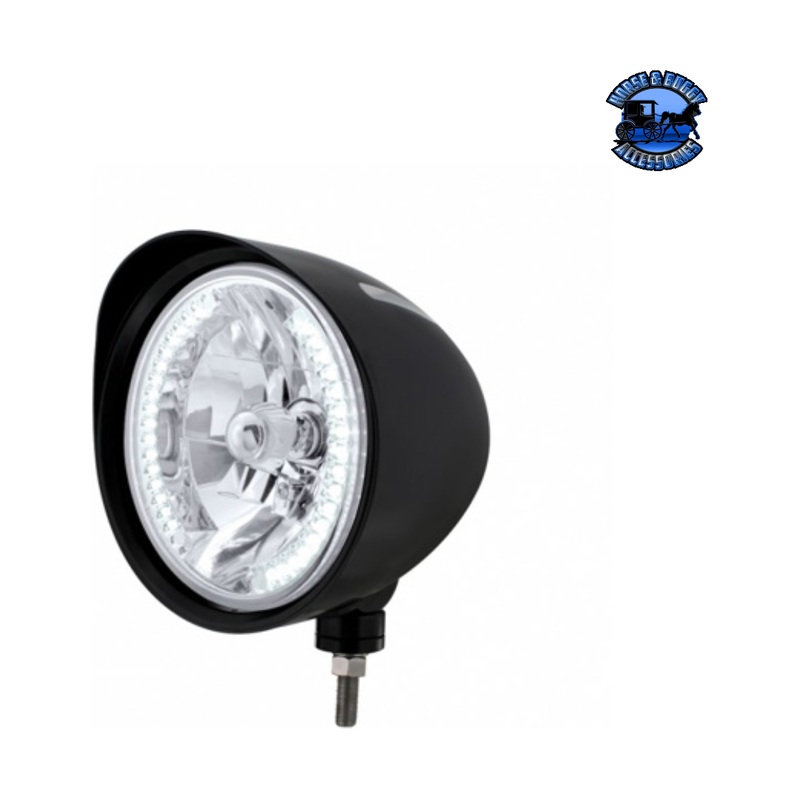 Black Billet Style Groove Headlight With Visor H4 Bulb With 34 White LED #32682