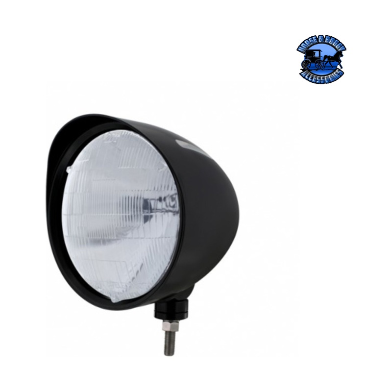 Black Billet Style Groove Headlight With Visor H6014 Bulb #32685