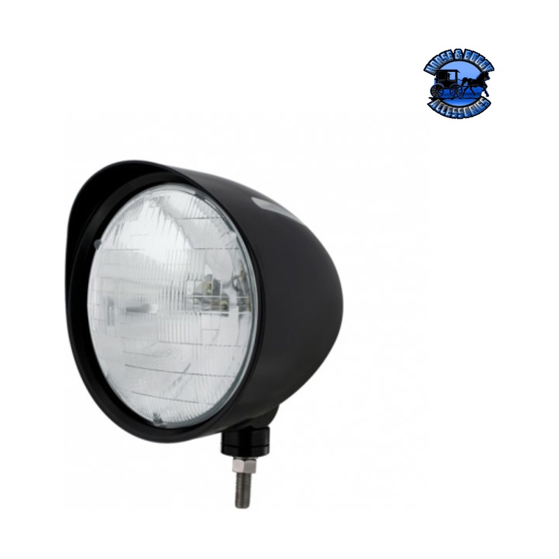 Black Billet Style Groove Headlight With Visor H6024 Bulb #32678