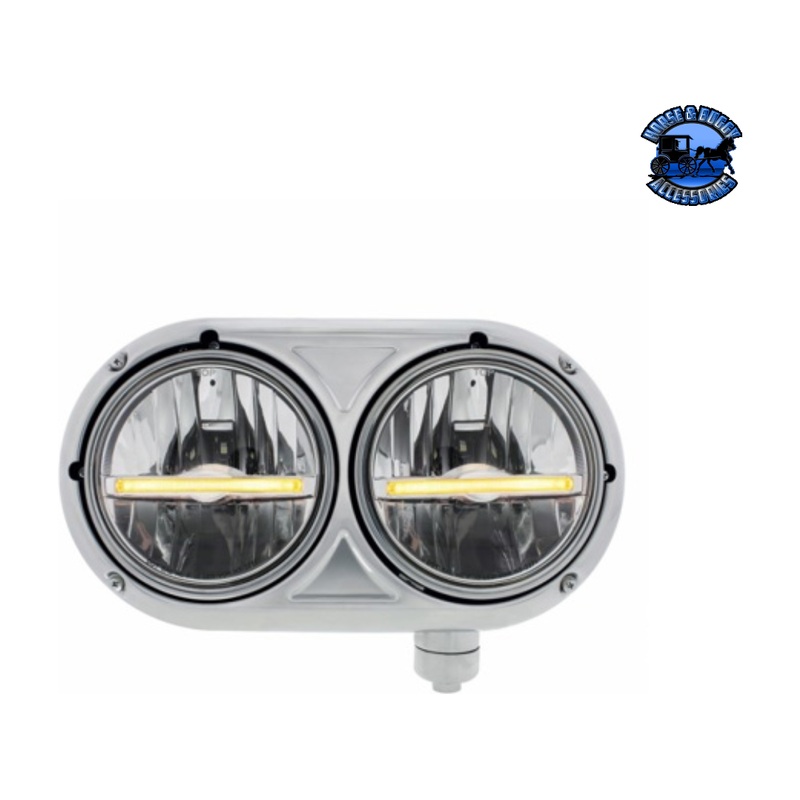 HEADLIGHT ASSEMBLY WITH 304 SS HOUSING & LED HEADLIGHTS W/LED POSITION LIGHT FOR PETERBILT 359 (Choose Color) (Choose Side)