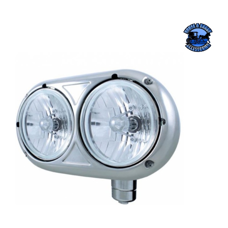 HEADLIGHT ASSEMBLY WITH CRYSTAL HALOGEN BULBS & 304 SS HOUSING FOR PETERBILT 359 (Choose Side)