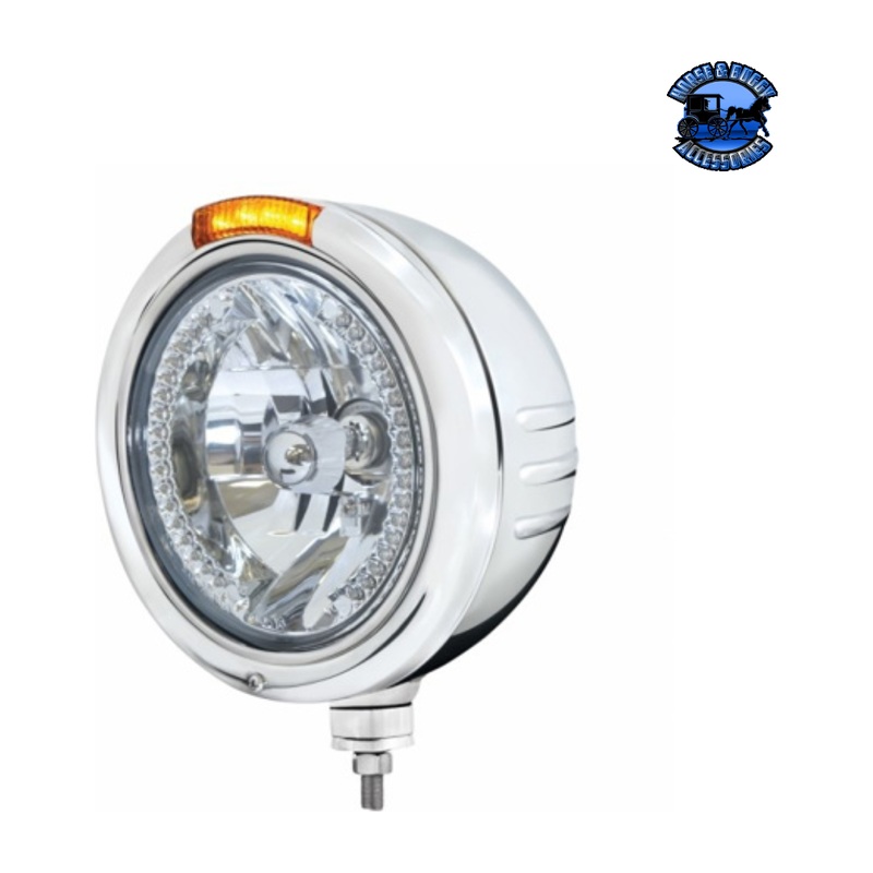 STAINLESS STEEL CLASSIC EMBOSSED STRIPE HEADLIGHT H4 WITH AMBER LED & DUAL MODE LED SIGNAL (Choose Color)