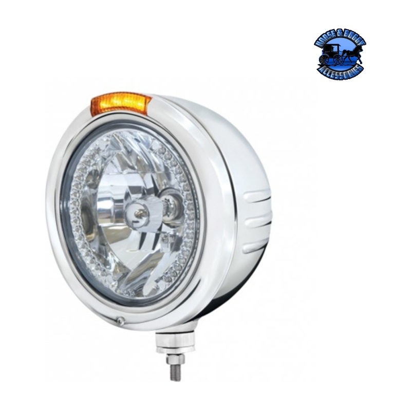STAINLESS STEEL CLASSIC EMBOSSED STRIPE HEADLIGHT H4 WITH WHITE LED & DUAL MODE LED SIGNAL (Choose Color)