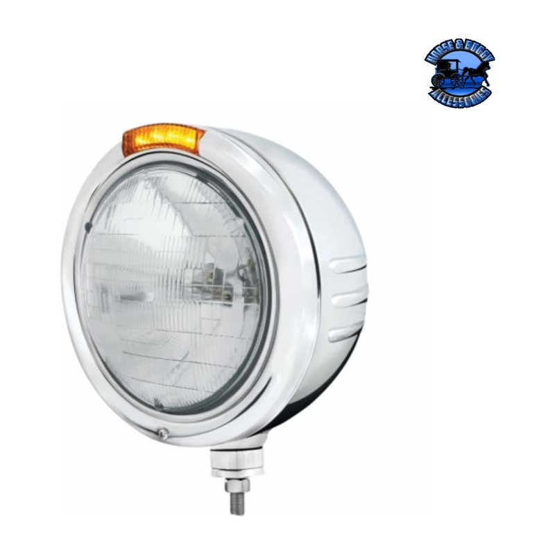STAINLESS STEEL CLASSIC EMBOSSED STRIPE HEADLIGHT H6024 & DUAL MODE LED SIGNAL (Choose Color)