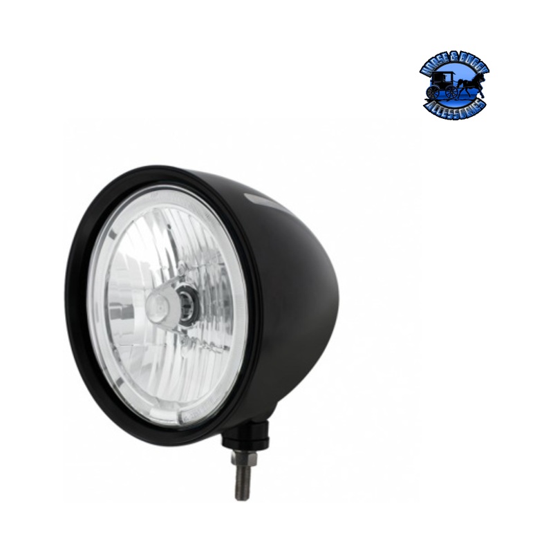 Black Billet Style Groove Headlight 9007 Bulb With Amber LED Halo Rim #32669