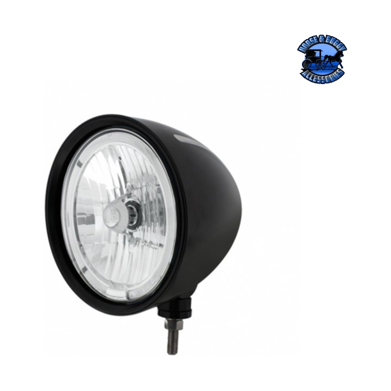 Black Billet Style Groove Headlight 9007 Bulb With White LED Halo Rim #32670