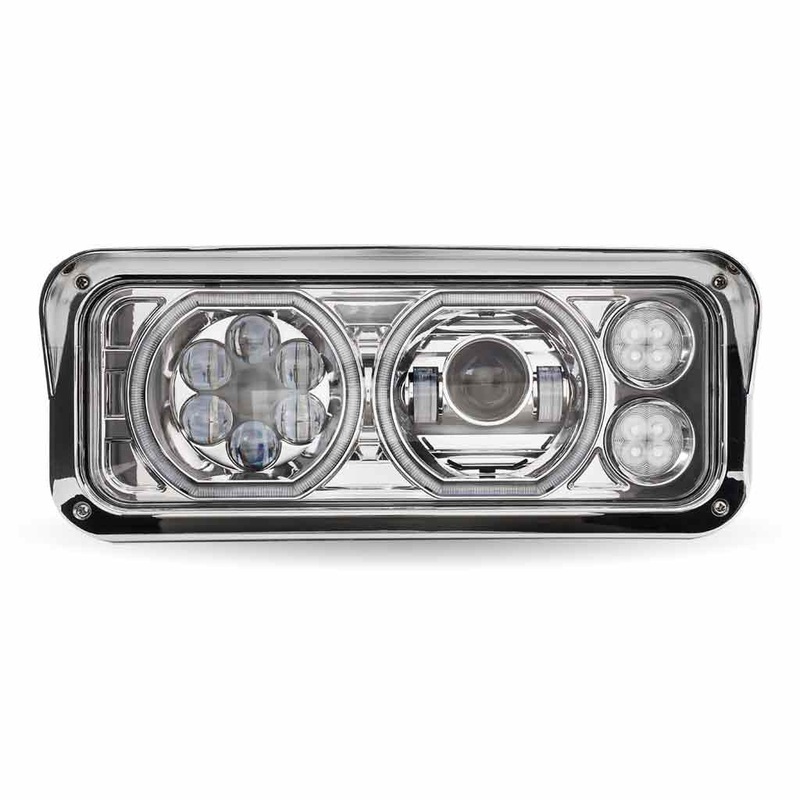 TLED-H120 Universal LED Projector Headlight Assembly with Glow Position Halos & Marker LEDs  Chrome (Driver Side)