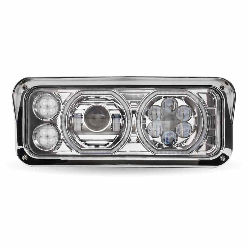 TLED-H121 Universal LED Projector Headlight Assembly with Glow Position Halos & Marker LEDs  Chrome (Passenger Side)