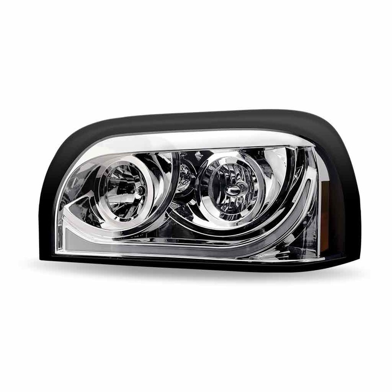 TLED-H13 Freightliner Century Halogen Projector Headlight Assembly with LED Glow Position, Turn & Marker Accent  Chrome (Driver Side)