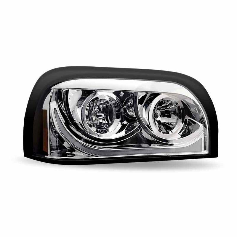 TLED-H14 Freightliner Century Halogen Projector Headlight Assembly with LED Glow Position, Turn & Marker Accent  Chrome (Passenger Side)