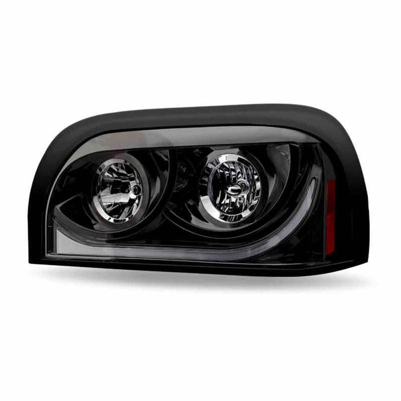 TLED-H15 Freightliner Century Halogen Projector Headlight Assembly with LED Glow Position, Turn & Marker Accent  Black (Driver Side)