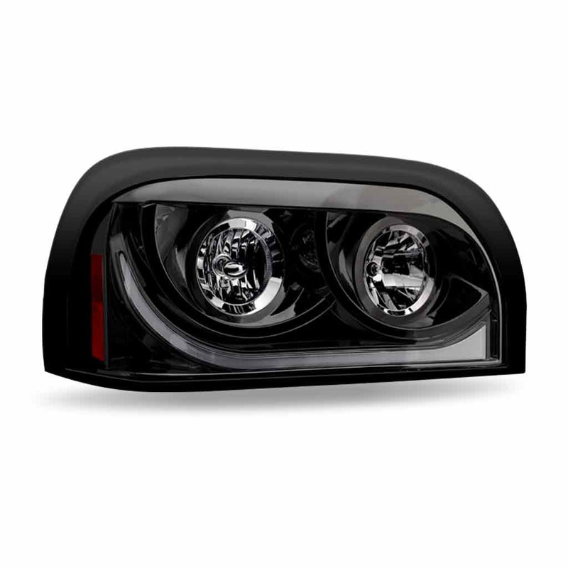 TLED-H16 Freightliner Century Halogen Projector Headlight Assembly with LED Glow Position, Turn & Marker Accent  Black (Passenger Side)