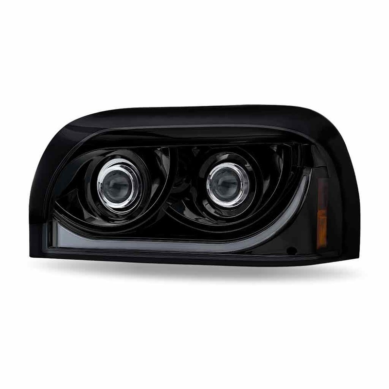 TLED-H57 Freightliner Century LED Projector Headlight Assembly with LED Glow Position, Turn & Marker Accent  Black (Driver Side)
