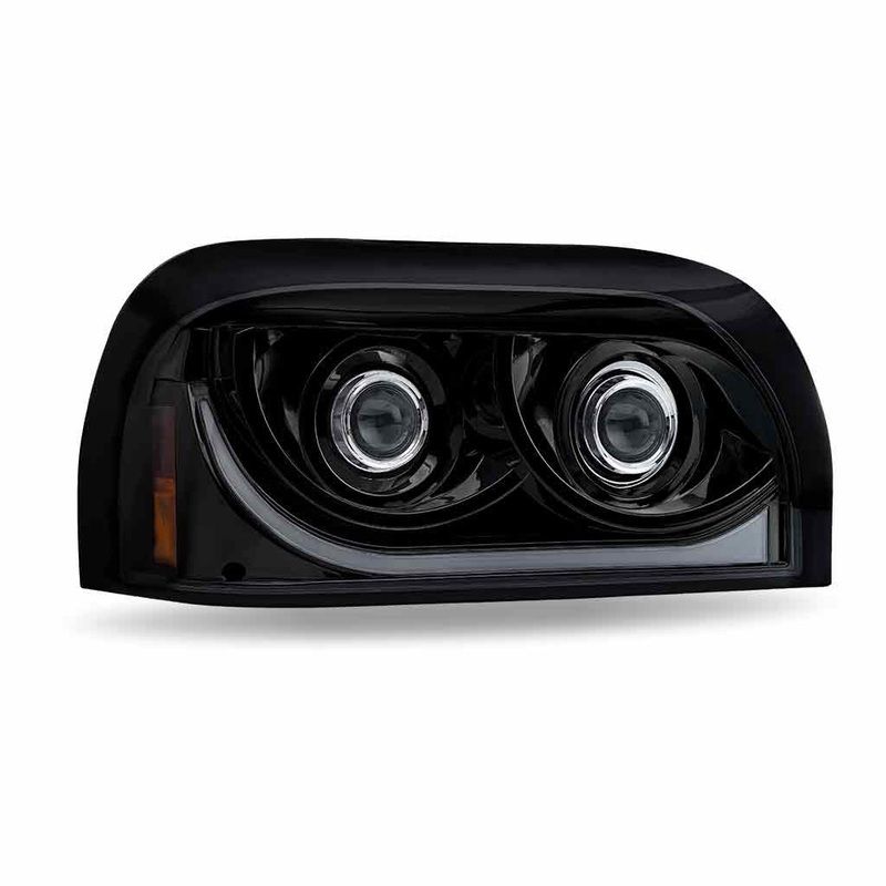 TLED-H58 Freightliner Century LED Projector Headlight Assembly with LED Glow Position, Turn & Marker Accent  Black (Passenger Side)