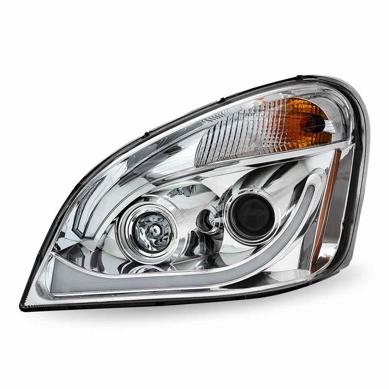 TLED-H66 Freightliner Cascadia LED Projector Headlight Assembly with LED Glow Position, Turn & Marker Accent  Chrome (Driver Side)