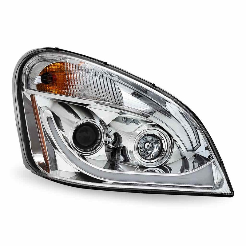 TLED-H67 Freightliner Cascadia LED Projector Headlight Assembly with LED Glow Position, Turn & Marker Accent  Chrome (Passenger Side)